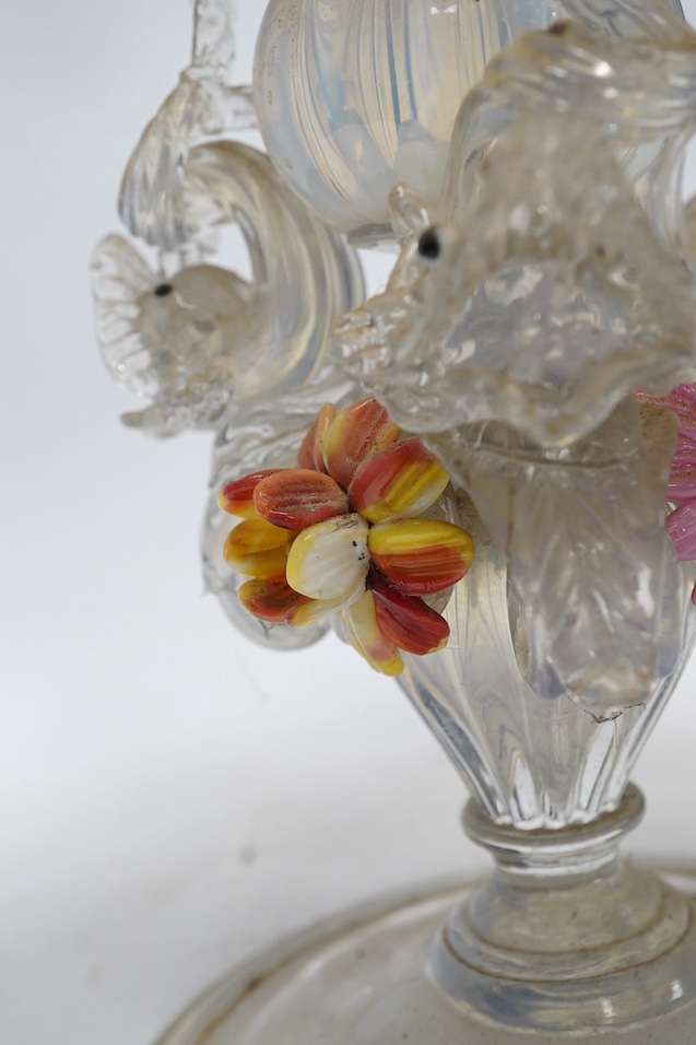 A 19th century Venetian glass candelabrum, 59cm. Condition - poor, several minor breaks